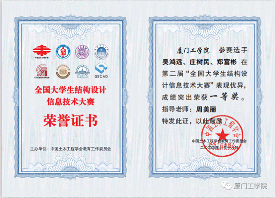 廈門工學院學子在全國大學生結(jié)構設計信息技術大賽斬獲佳績