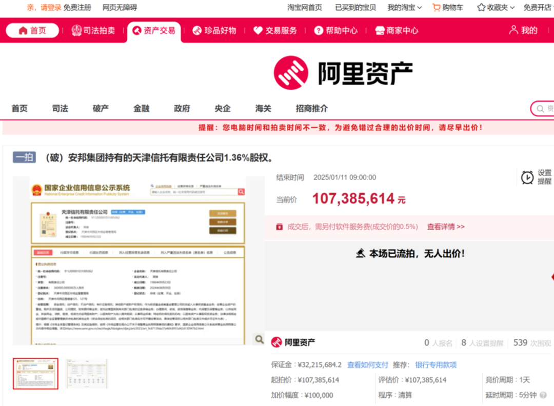 1.36%股權(quán)，將再次拍賣(mài)